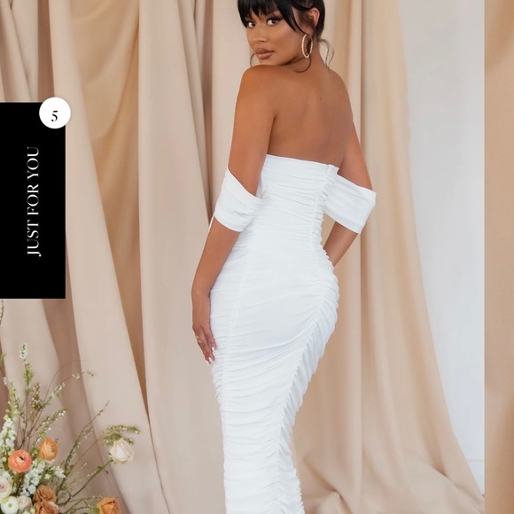 Club L London PLUS ONE  WHITE MATERNITY BARDOT RUCHED DRAPED MIDI DRESS - Picture 2 of 2